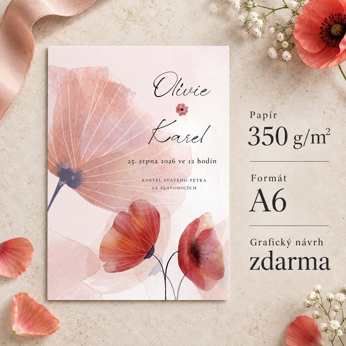 Svatební oznámení 361 – Máková romance – Detail
