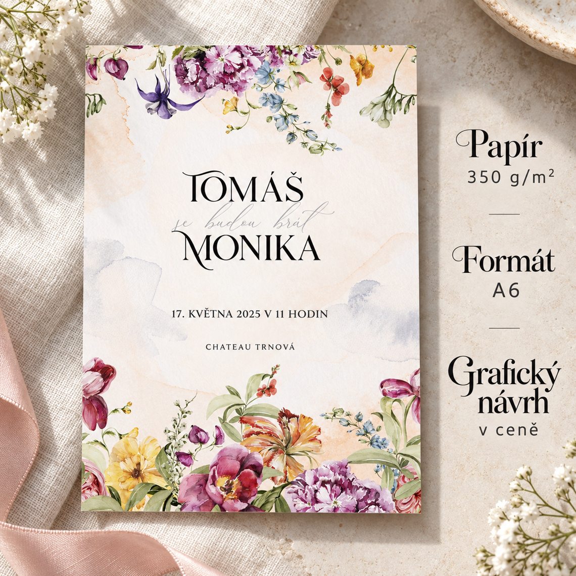 Svatební oznámení 350 – Květinová harmonie a zámecká romantika – Benefity a detaily