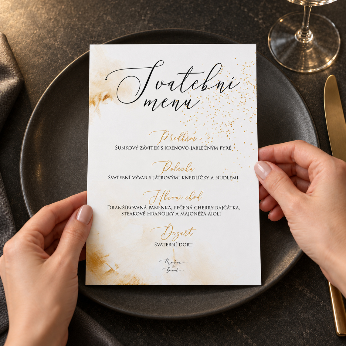 Svatební menu 276 – Antracit a teplé světlo – Použití