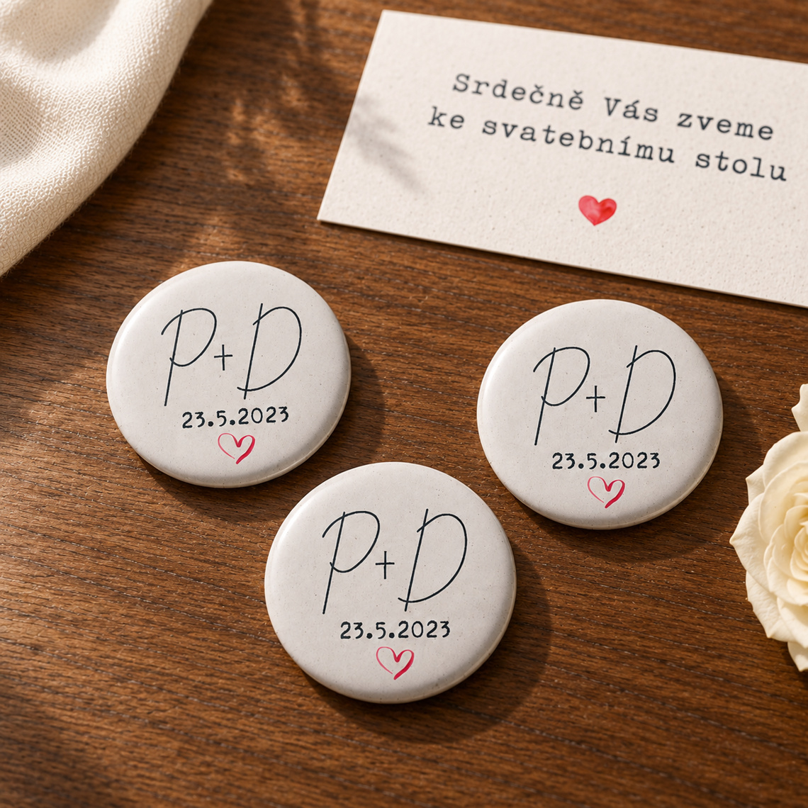 Svatební placka 279 – Teplé dřevo – Sladěná sada