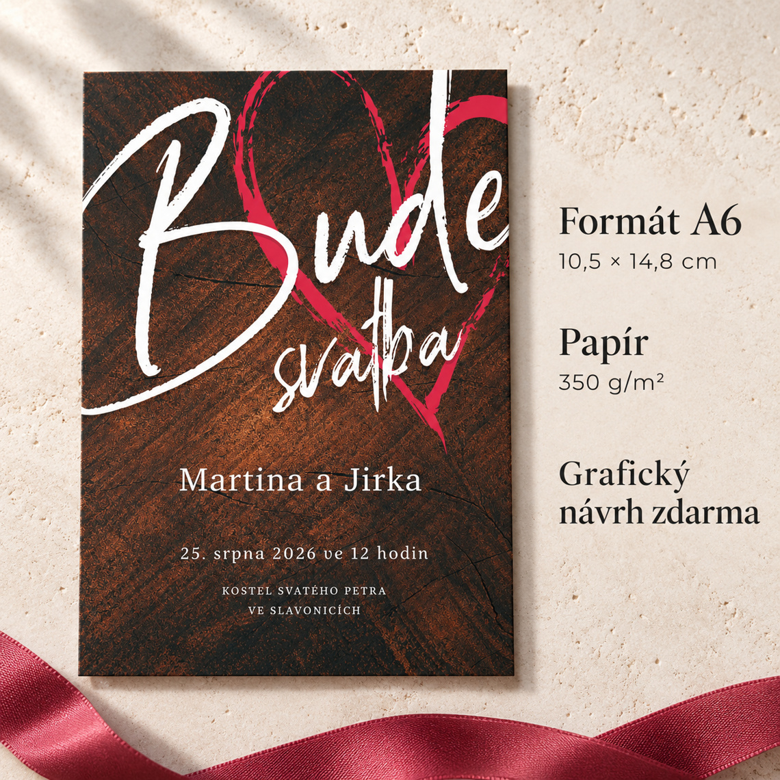 Svatební oznámení 364 – Malované srdce – Detail