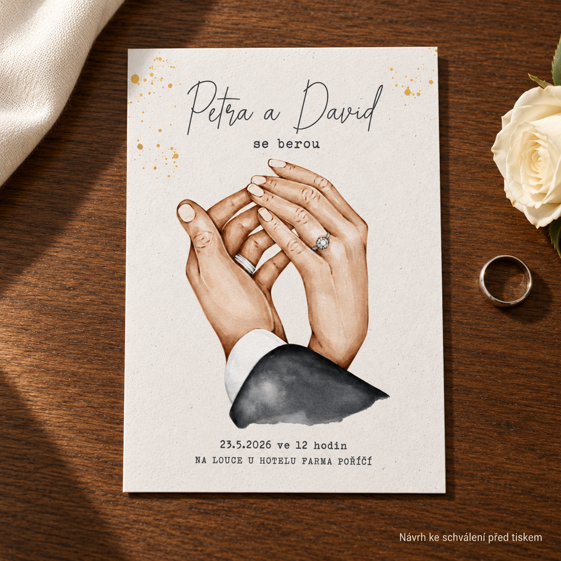 Svatební oznámení 279 – Teplé dřevo – Detail