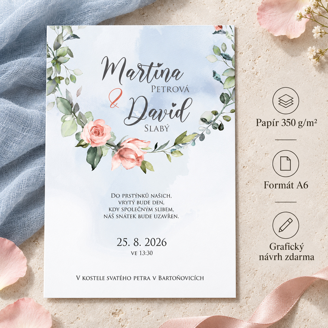 Svatební oznámení 247 – Boho motiv s růžemi – Benefity a detaily