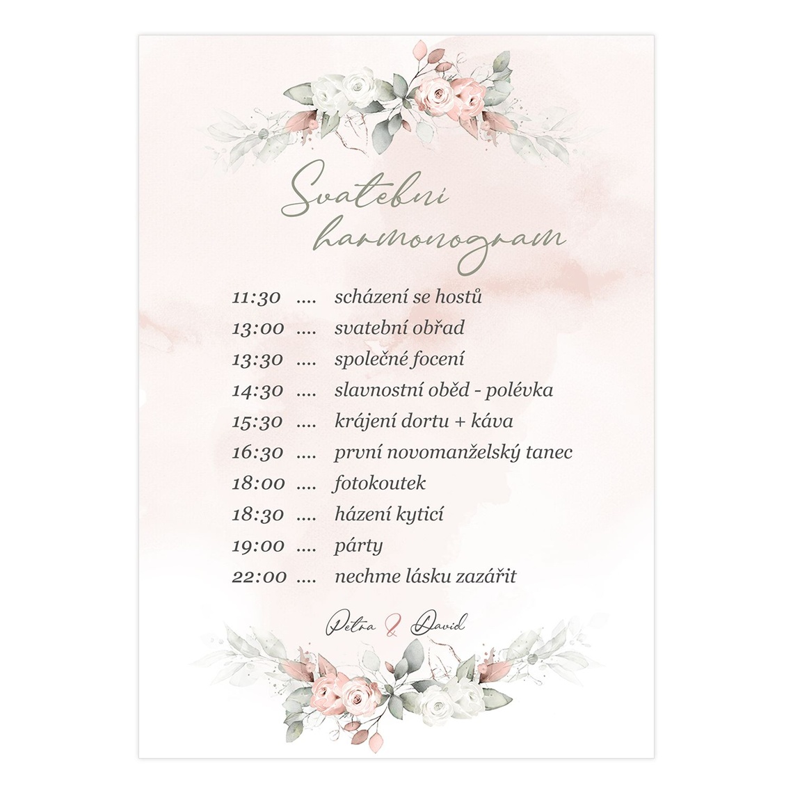 Svatební harmonogram 248 - svatební harmonogram s programem dne