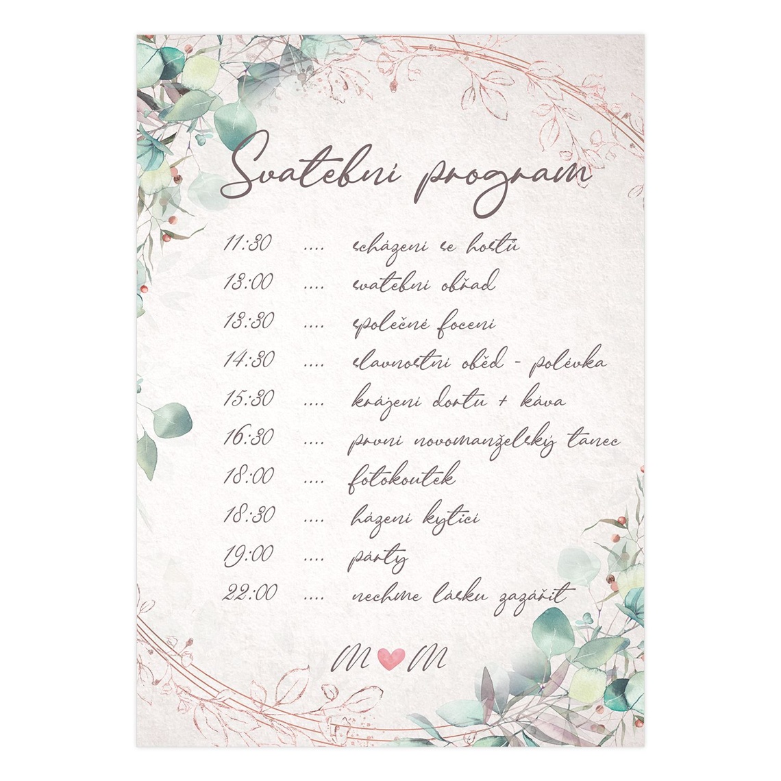 Svatební harmonogram 252 - svatební harmonogram s programem dne
