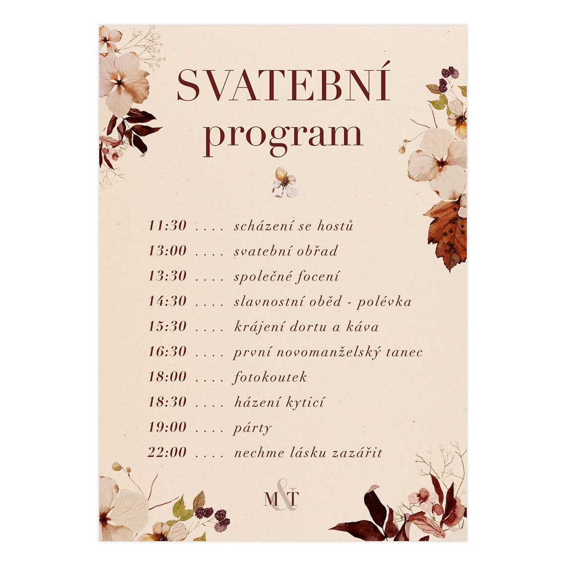 Svadobný harmonogram 291 – ukážka produktu