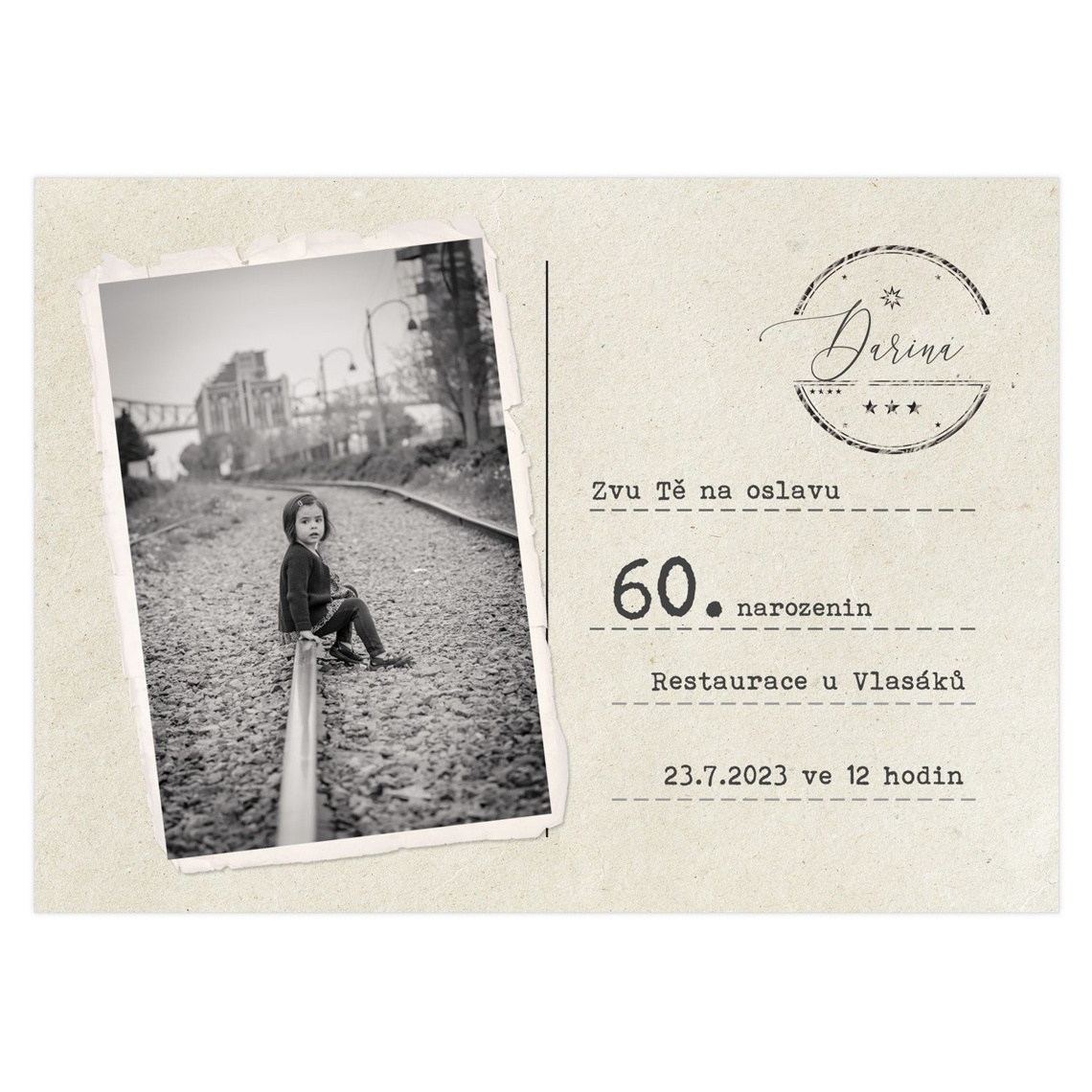 Narozeninová pozvánka 10 - Retro dopis jako narozeninová pozvánka na oslavu v motivu retro dopis