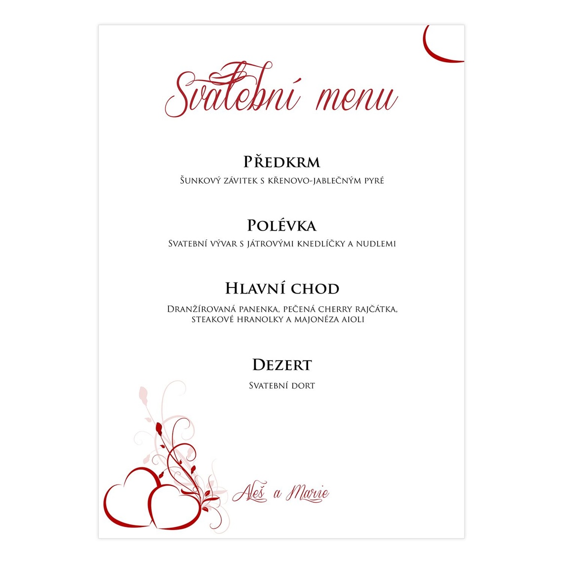 Svatební menu 47 jako svatební menu na slavnostní tabuli