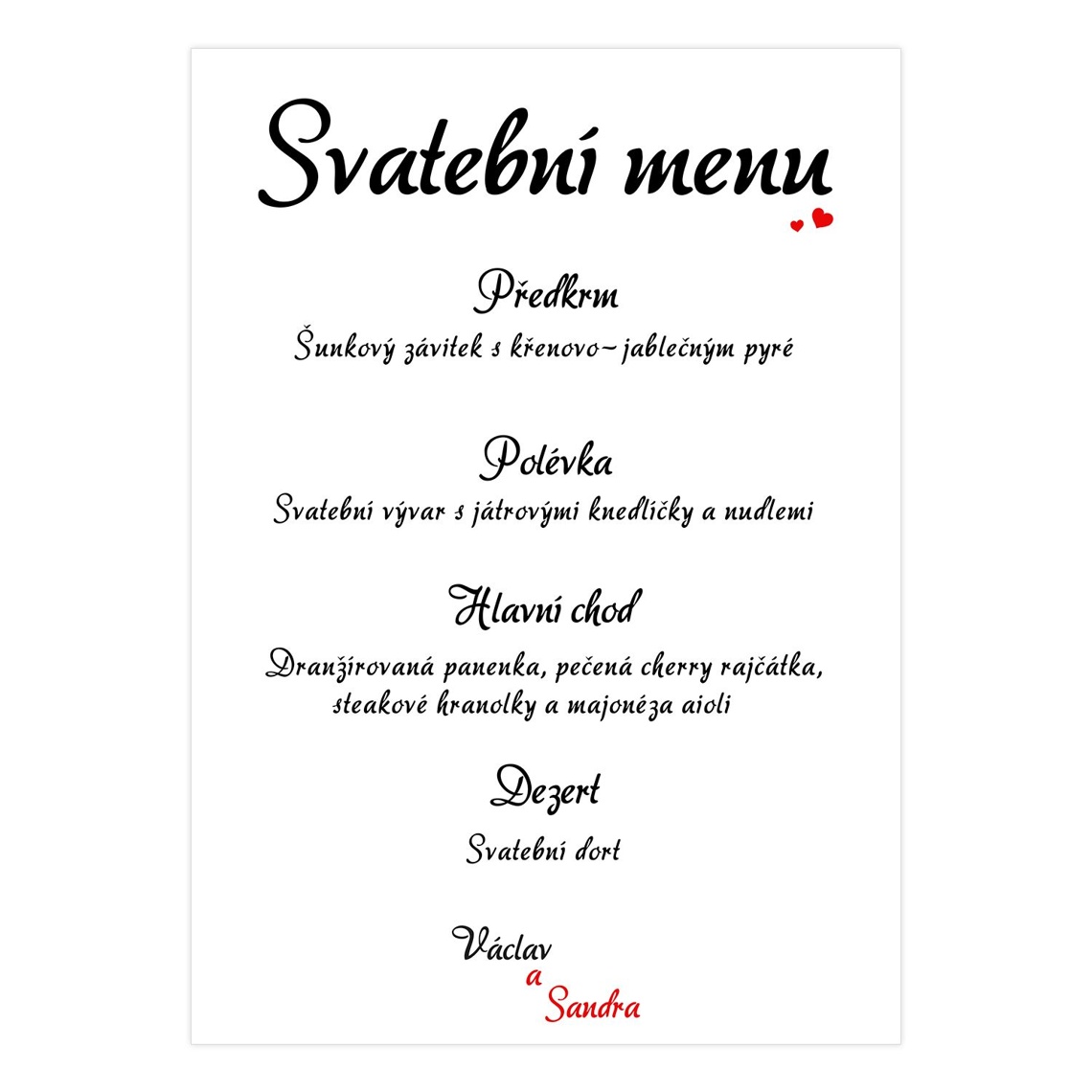 Svatební menu 211 - svatební menu na slavnostní tabuli
