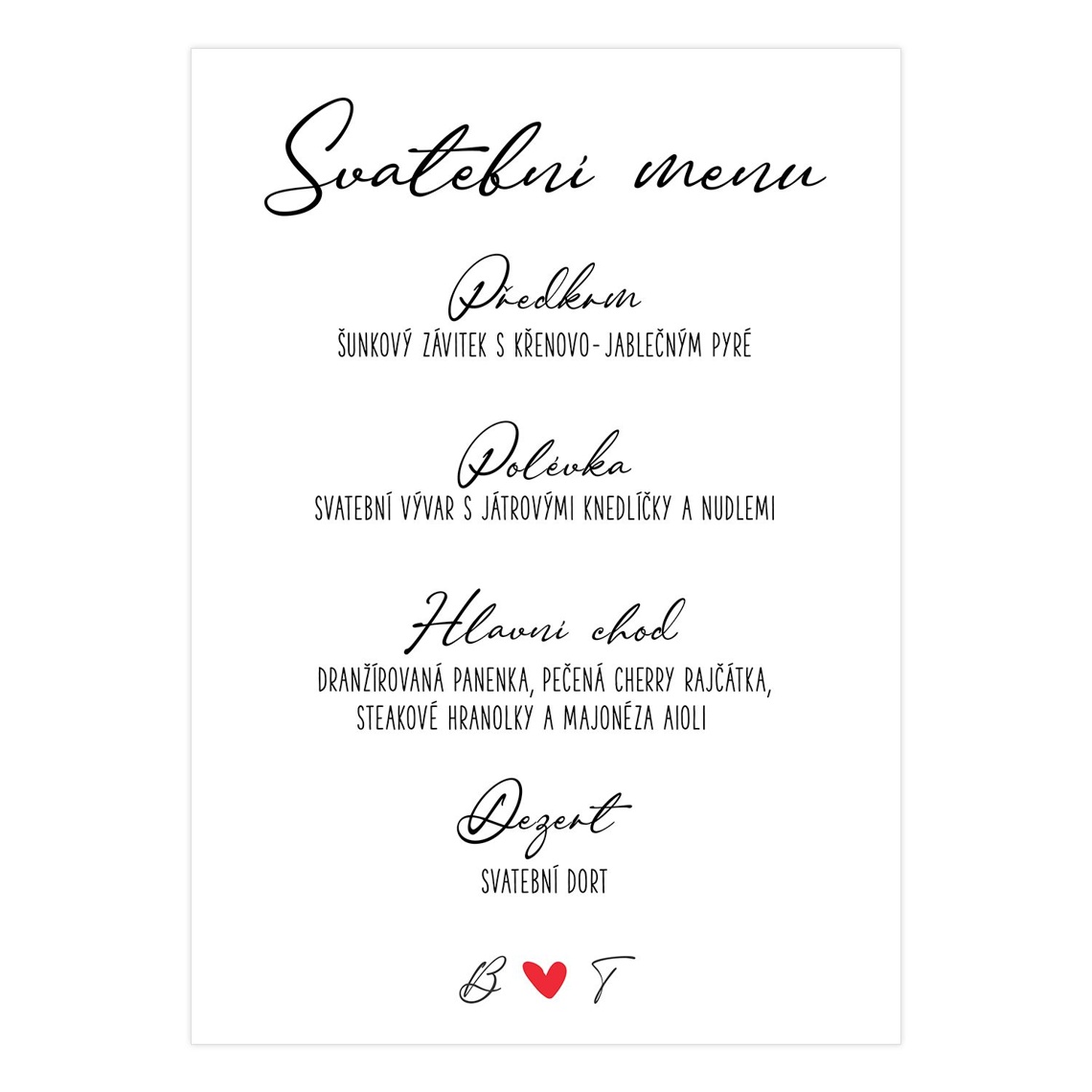 Svatební menu 227 připravené pro svatební menu