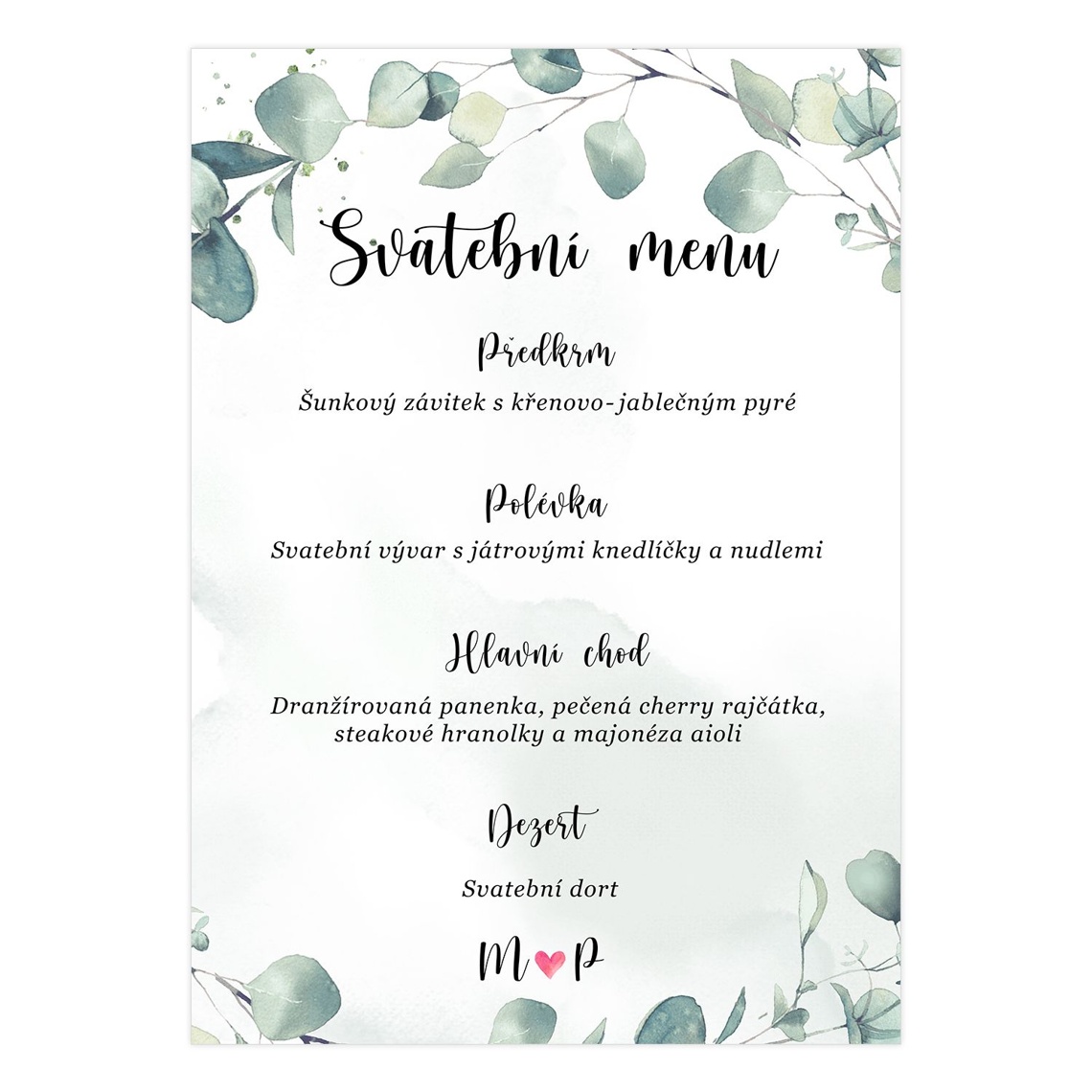 Svatební menu 231 jako svatební menu na slavnostní tabuli