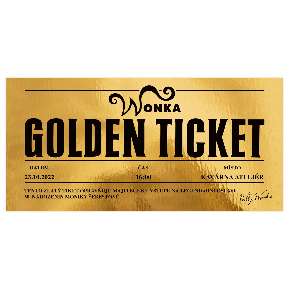 Narozeninová pozvánka 11 - Zlatý tiket na produktovém náhledu