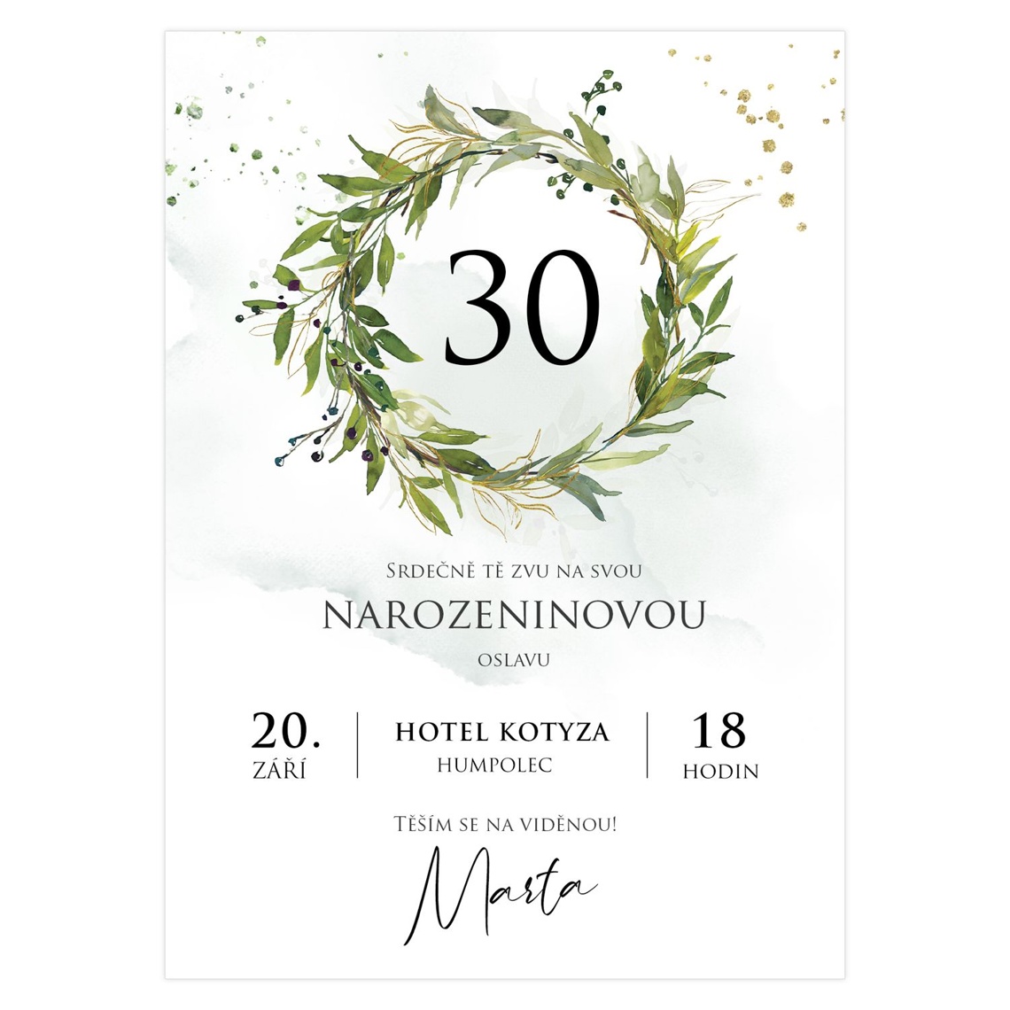 Narozeninová pozvánka 25 - kruh z bezových větviček na produktovém náhledu