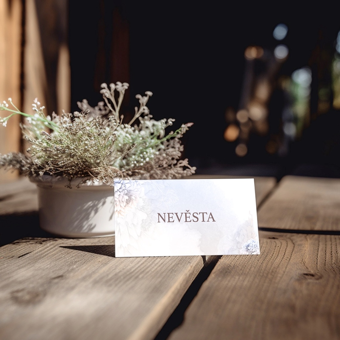 Svatební jmenovka 263 v detailu pro kontrolu textu a provedení