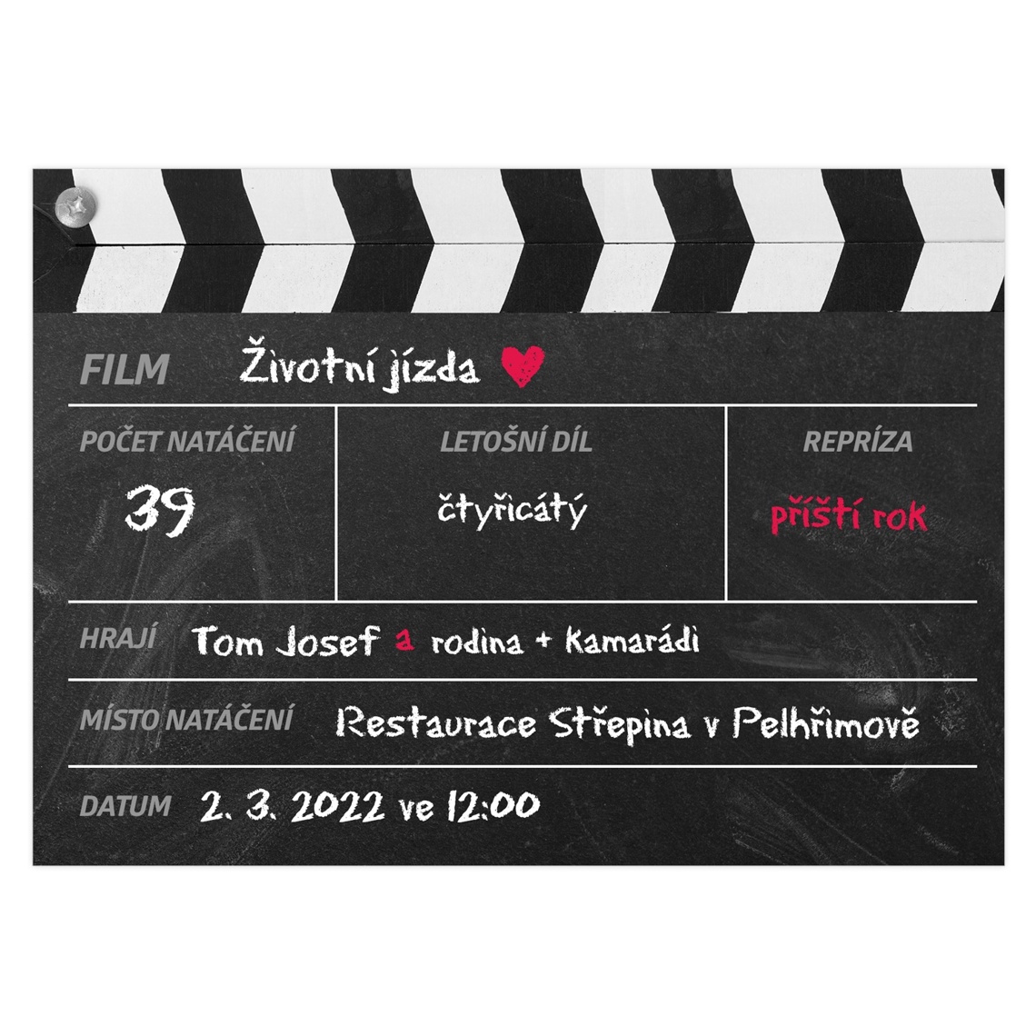 Narozeninová pozvánka 13 - Filmová klapka na produktovém náhledu