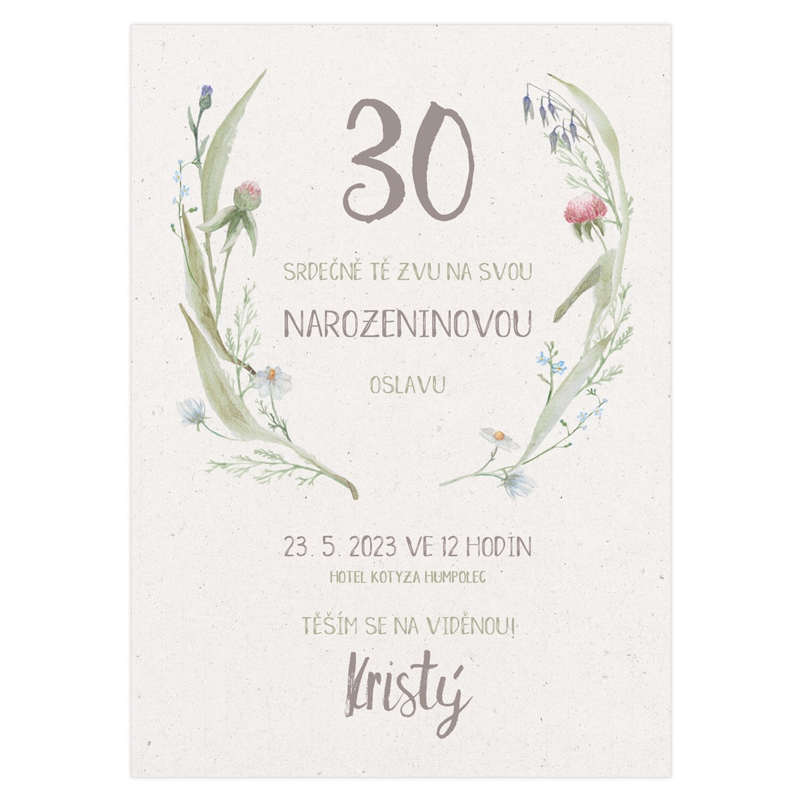 Narozeninová pozvánka 23 - jemné luční kvítí na produktovém náhledu