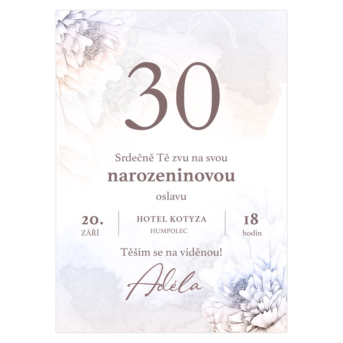 Narozeninová pozvánka 27 - jemné květiny na produktovém náhledu