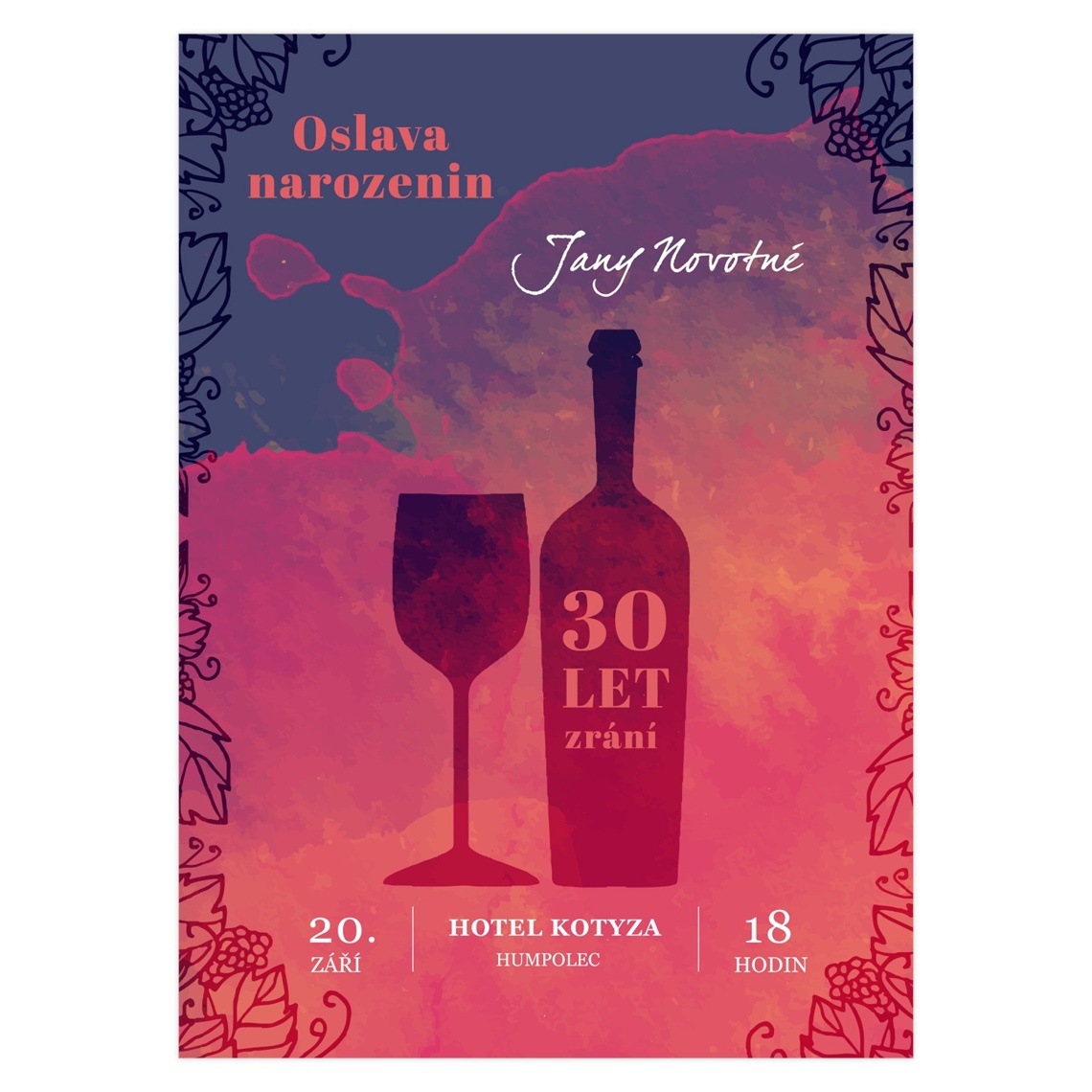 Narozeninová pozvánka 49 - Vášnivé víno na produktovém náhledu