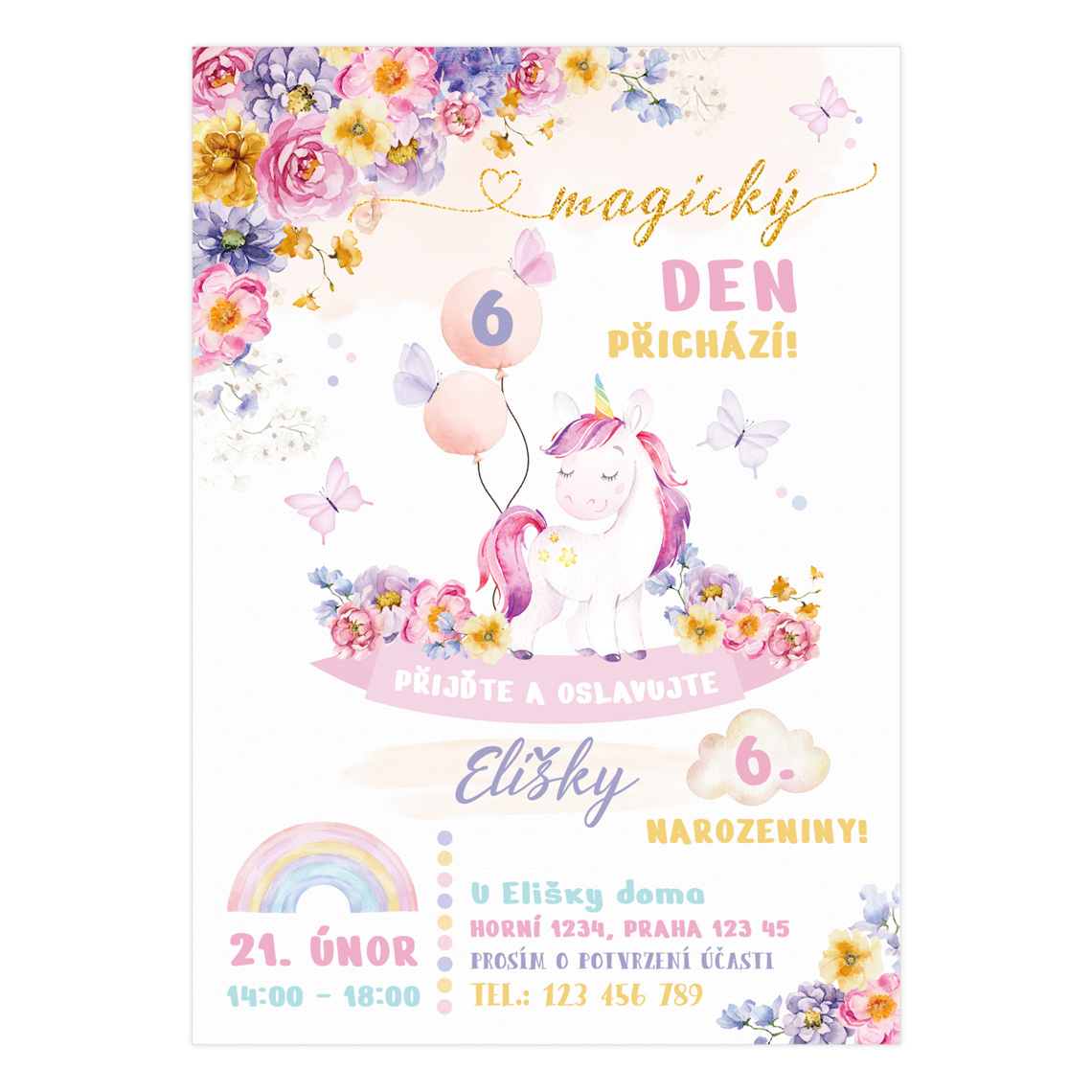 Narodeninová pozvánka 63 - Magický jednorožec – ukážka produktu