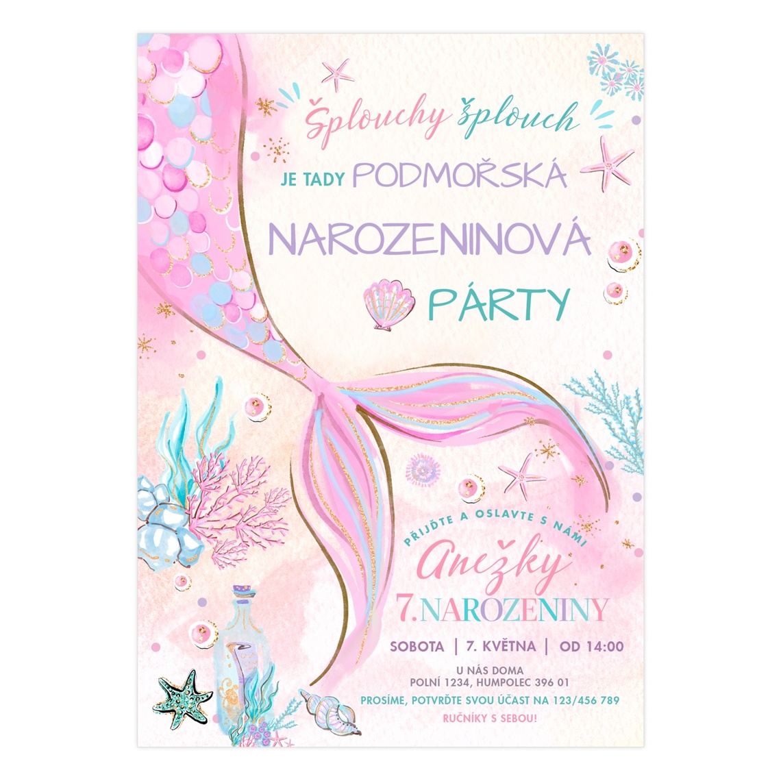 Narodeninová pozvánka 65 - Víla v podmorskom svete – ukážka produktu