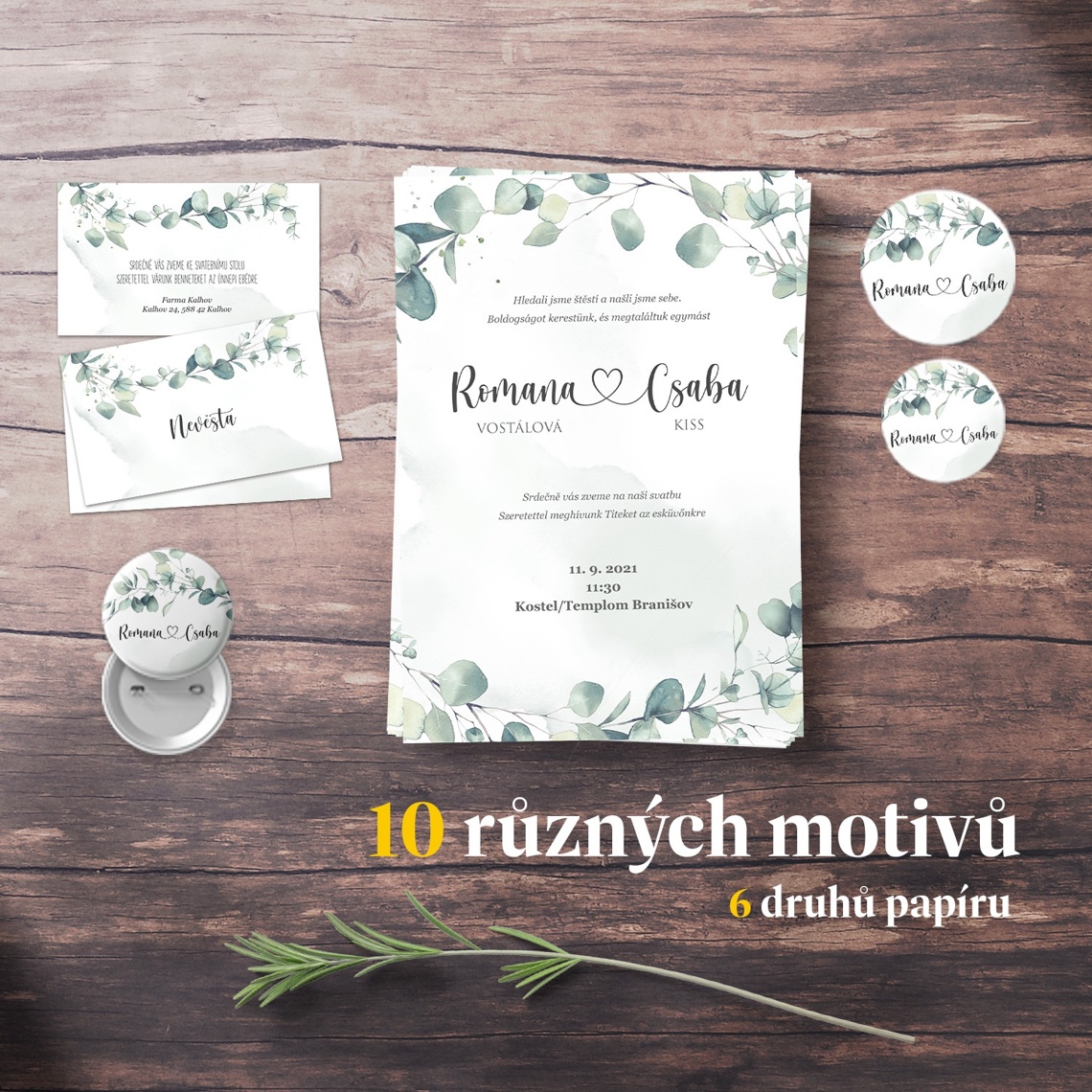Vzorky svatebních tiskovin na hlavním produktovém náhledu