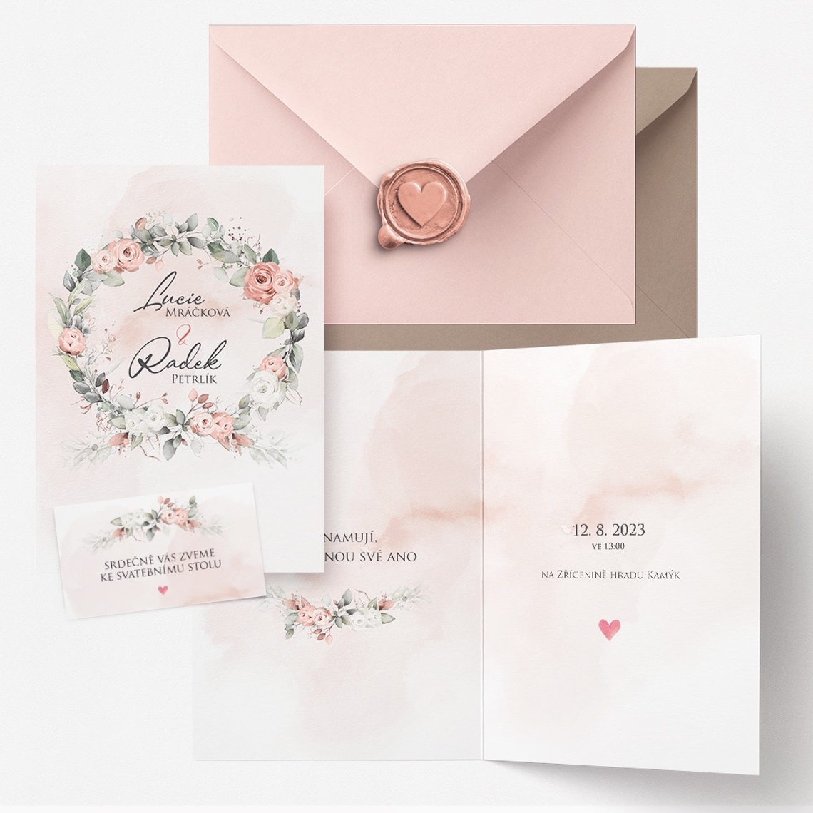 Detail produktu Svatební oznámení 248 – Boho motiv s růžemi na navázané fotografii