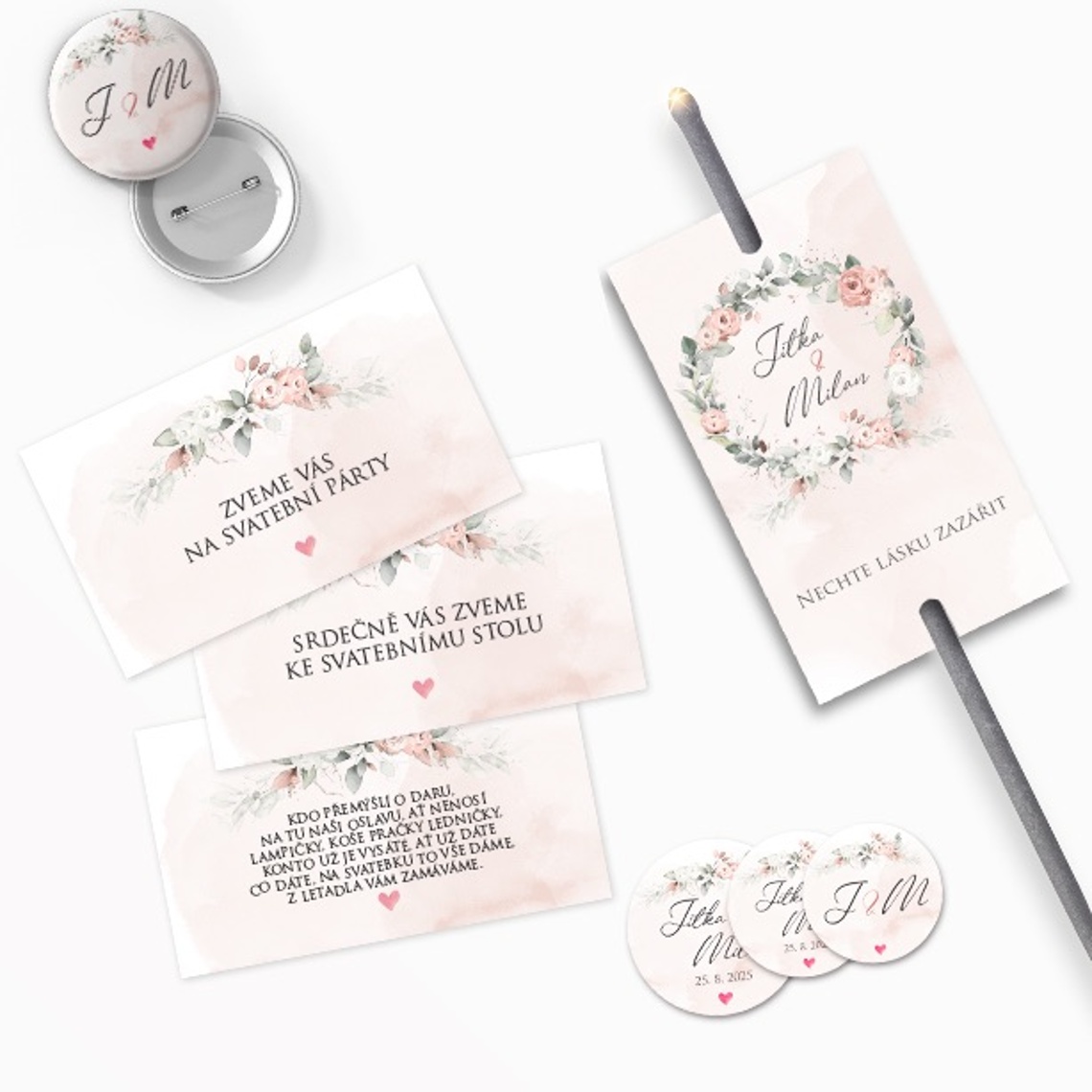 Detail produktu Svatební oznámení 248 – Boho motiv s růžemi na navázané fotografii