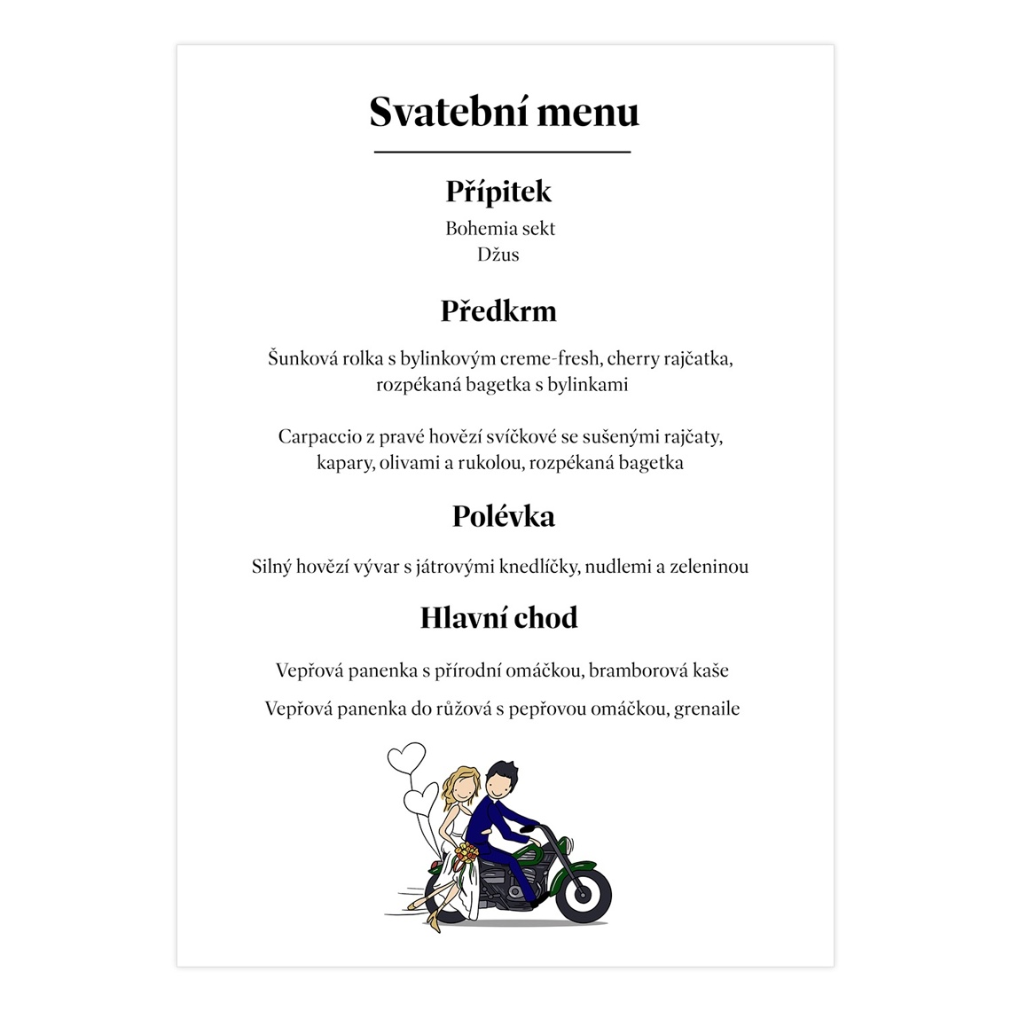 Svadobné menu 314 – ukážka produktu