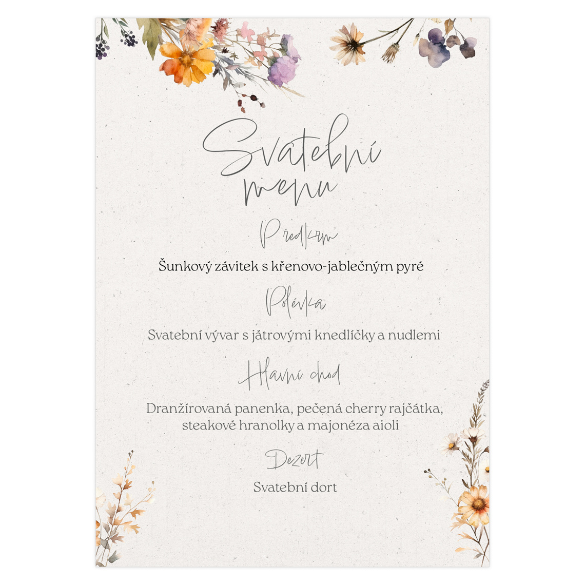 Svatební menu 336 připravené pro svatební menu