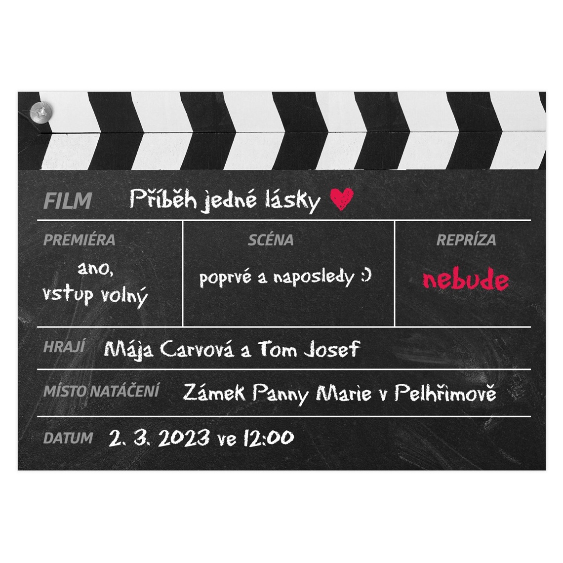 Svatební oznámení 188 – Filmová klapka na produktovém náhledu