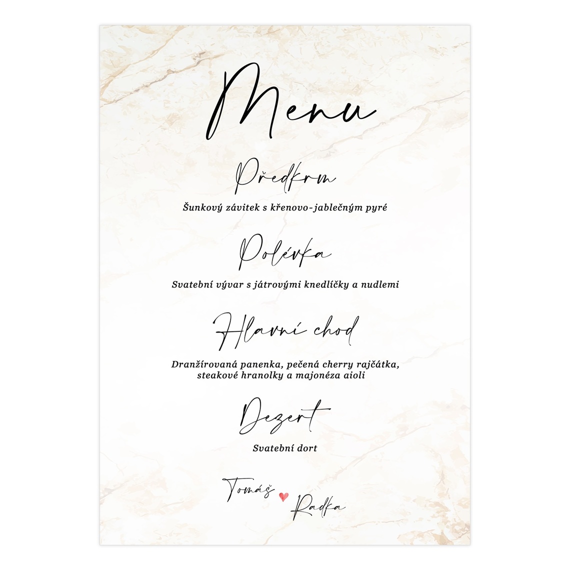 Svatební menu 254 připravené pro svatební menu