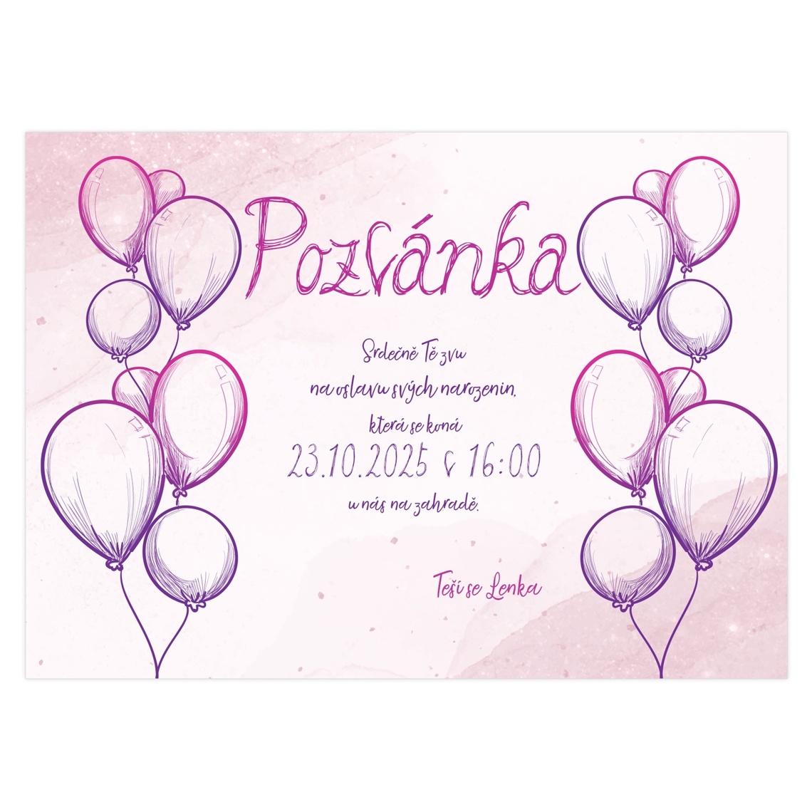 Narozeninová pozvánka 3 - Skicované balónky na produktovém náhledu