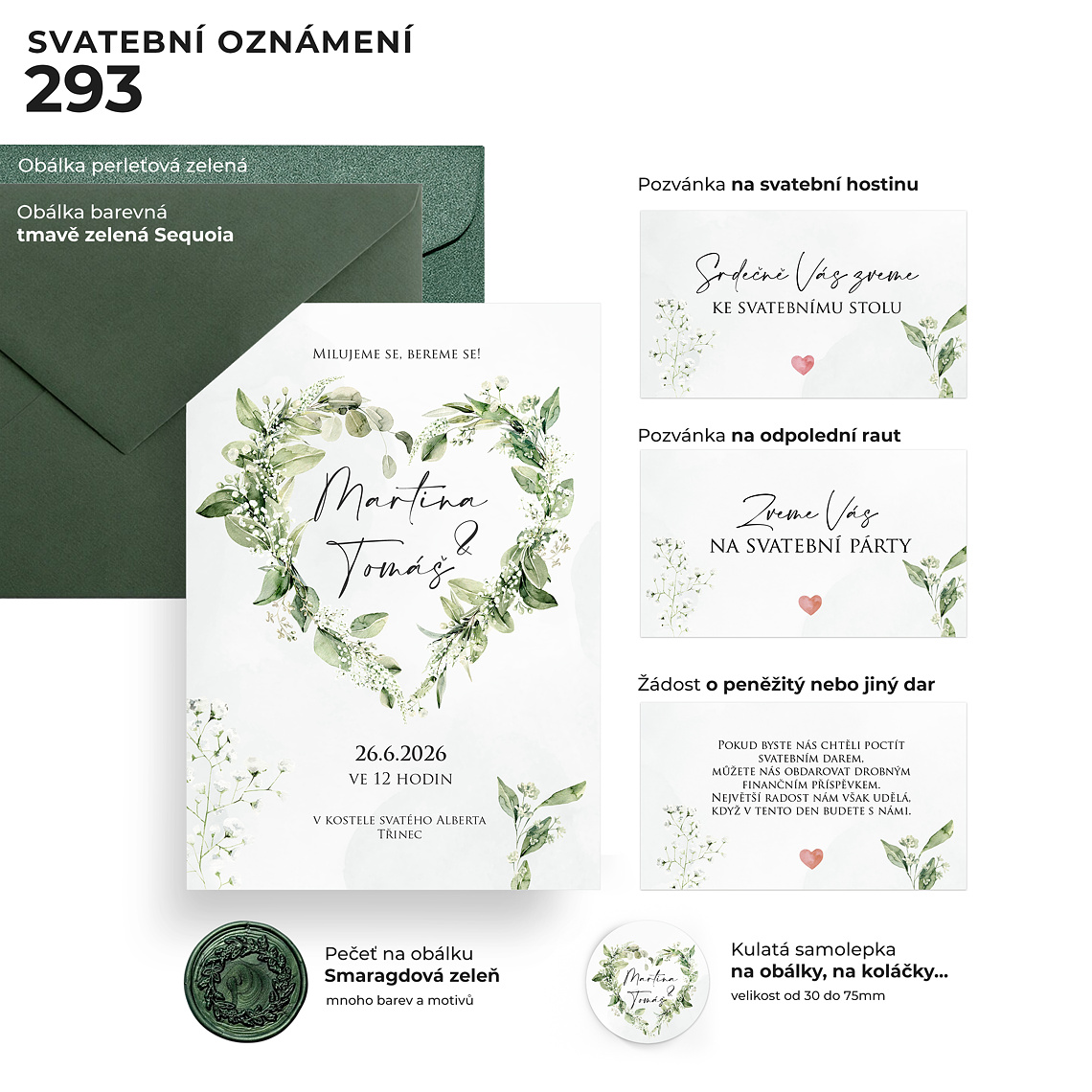 Svatební oznámení 293 (designer) jako součást sladěné kolekce