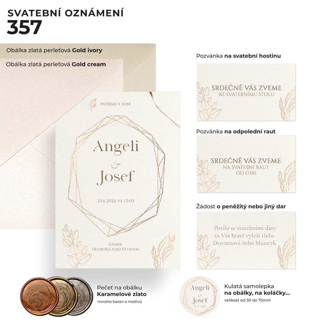 Detail produktu Svatební oznámení 357 – Glamour Gold pro svatební oznámení v motivu glamour Gold