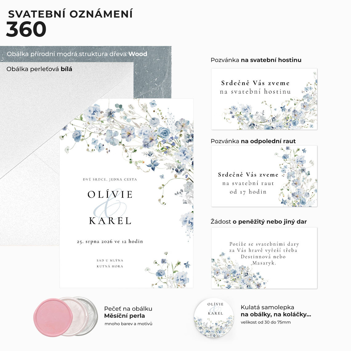 Svatební oznámení 360 – Jemná akvarelová květina v detailu pro kontrolu textu a provedení