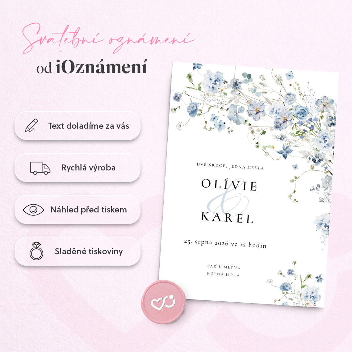 Svatební oznámení 360 – Jemná akvarelová květina v detailu pro kontrolu textu a provedení