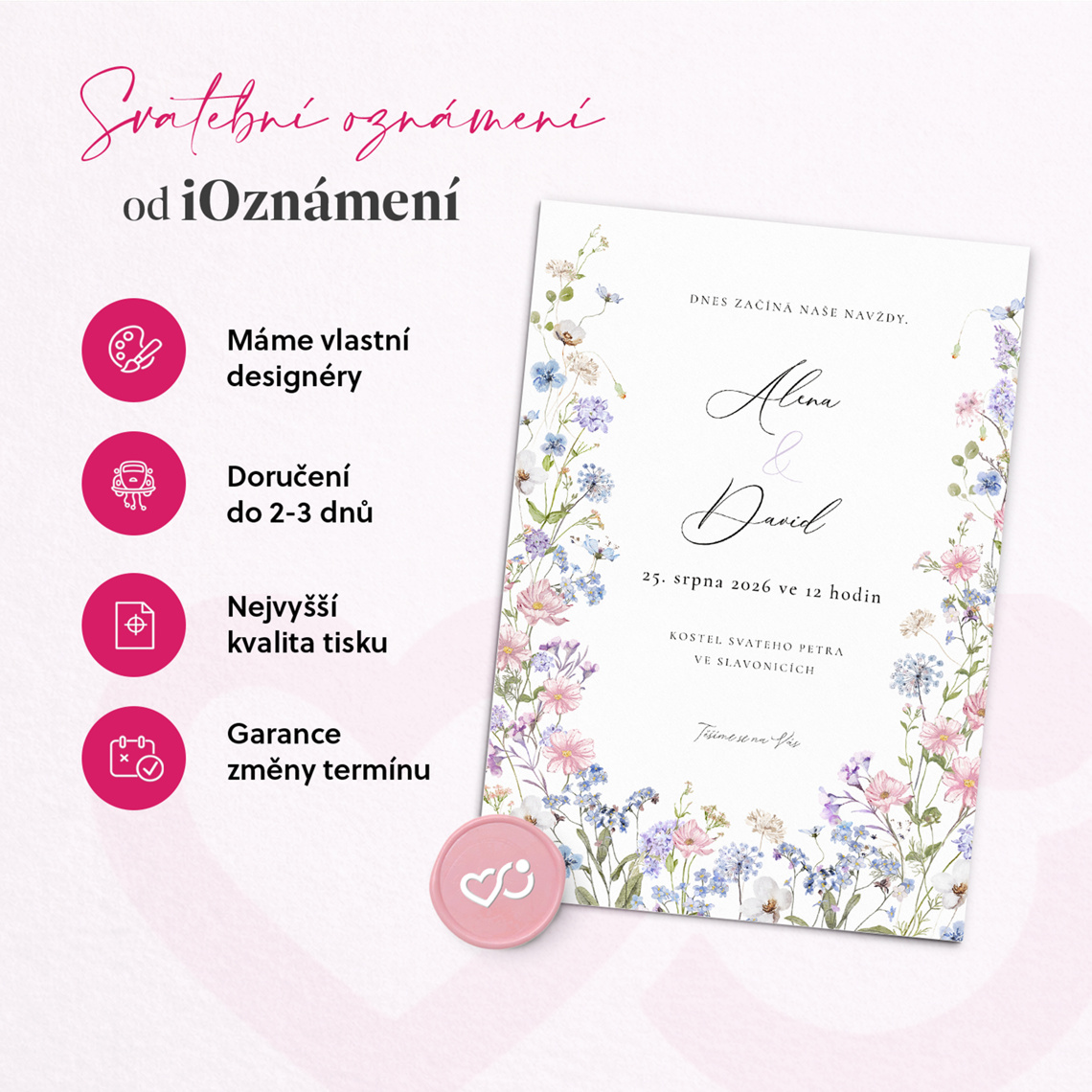 Svatební oznámení 365 – Kouzlo lučních květin v detailu pro kontrolu textu a provedení