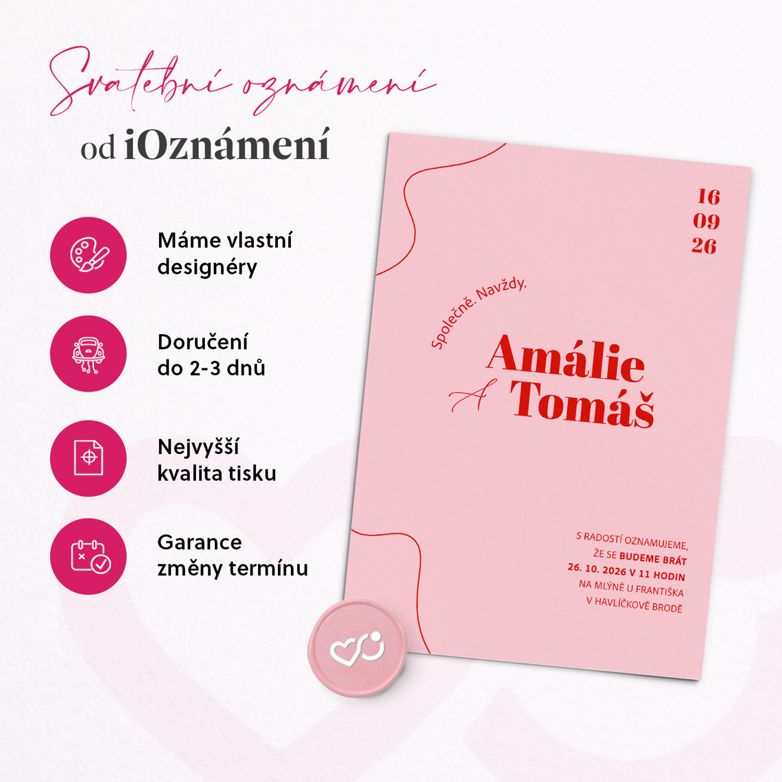 Detail produktu Svatební oznámení 371 – Pudrově růžová pro svatební oznámení v motivu pudrově růžová