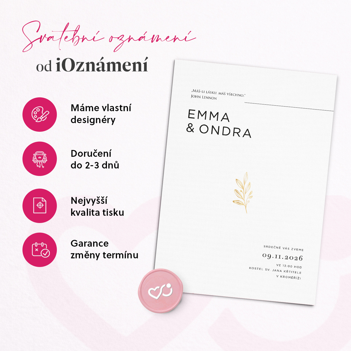 Detail produktu Svatební oznámení 372 – Zlatý Minimalismus na navázané fotografii