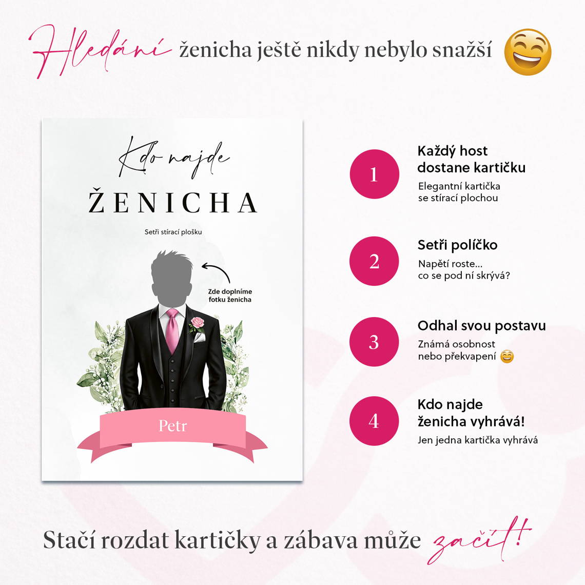 Detail produktu Kdo najde ženicha – stírací hra pro svatební hra v motivu stírací hra