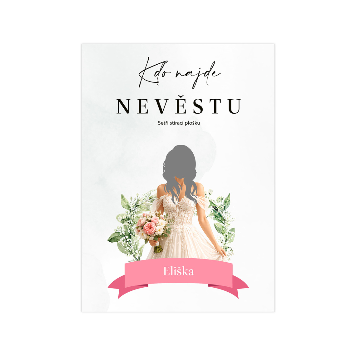 Kdo najde nevěstu – stírací hra v detailu pro kontrolu textu a provedení