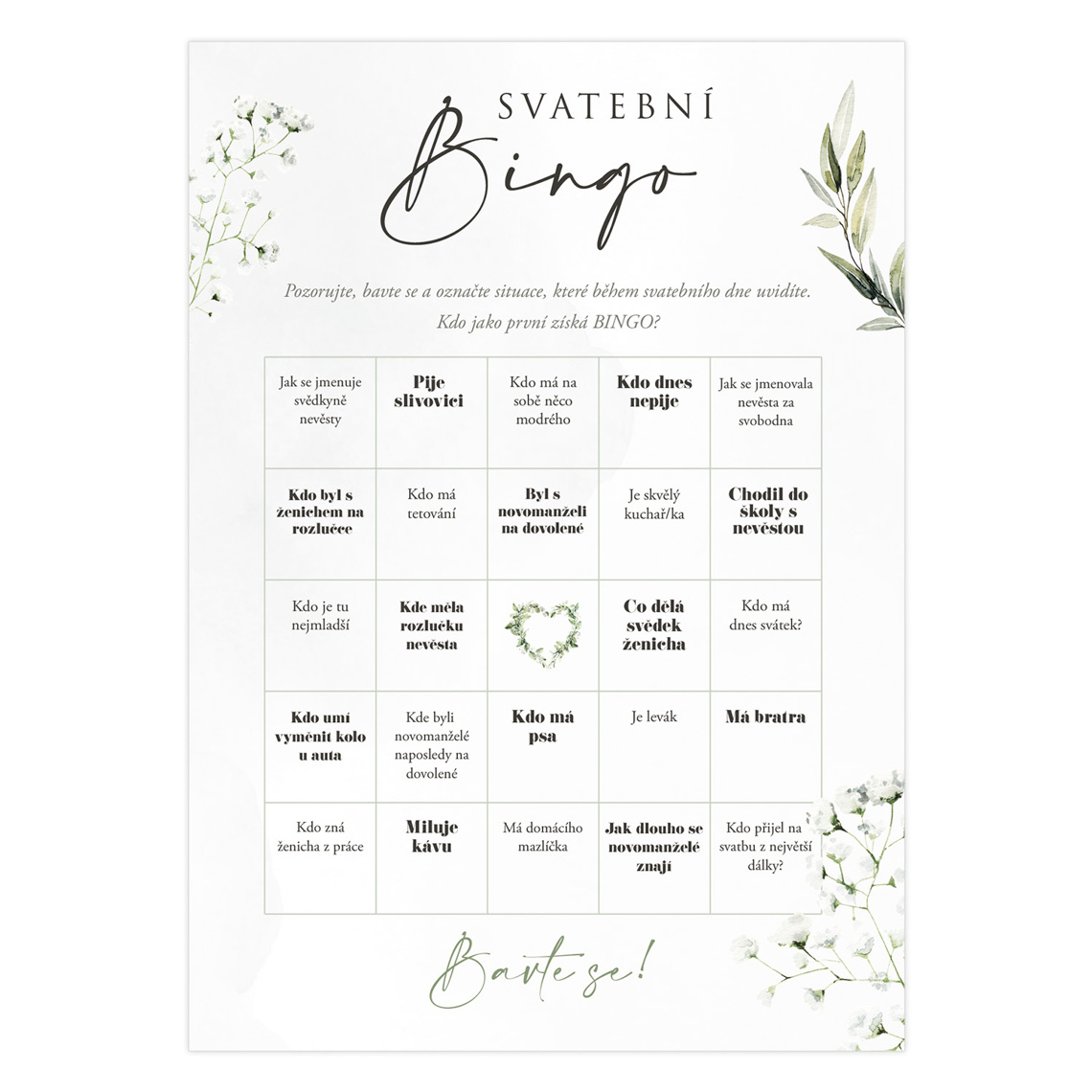 Svatební bingo 293 připravené pro svatební hra