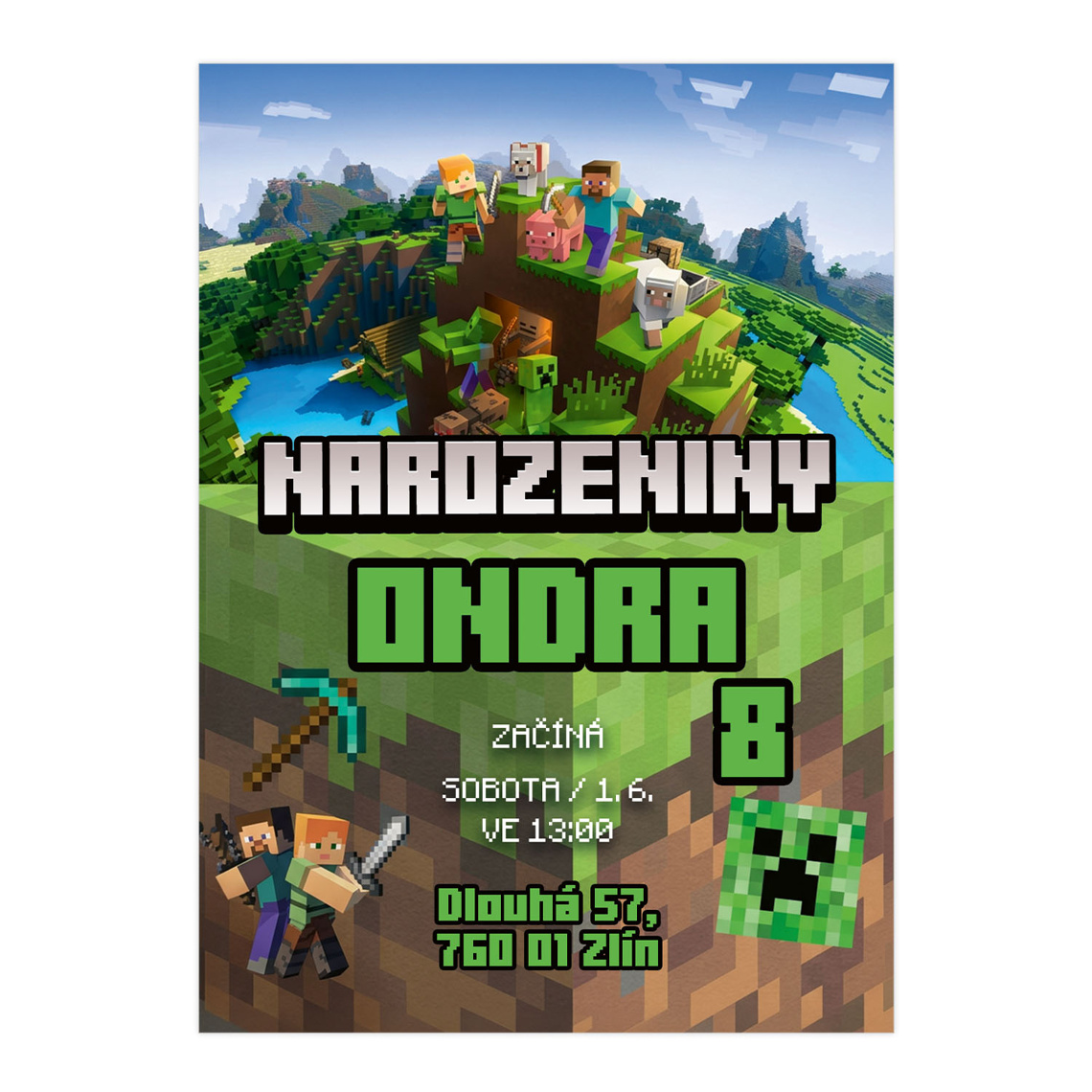 Narodeninová pozvánka 68 – Minecraft 1 – ukážka produktu